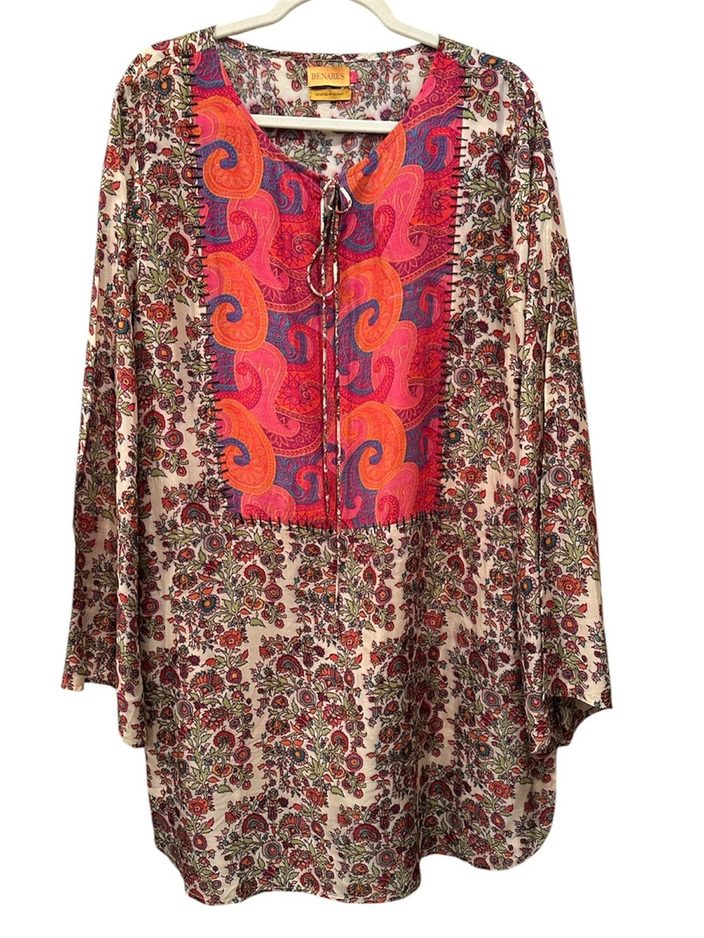 Boho Print Top Tunic Swim Suit Cover  Lightweight Long Sleeve Colorful Sz XL